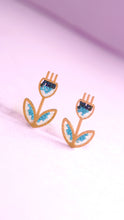 Load image into Gallery viewer, Turquoise Blue Floral Beaded 14 kt Gold Plated Earrings
