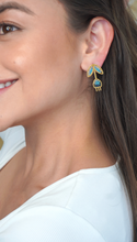 Load image into Gallery viewer, Turquoise Blue Floral Beaded 14 kt Gold Plated Earrings
